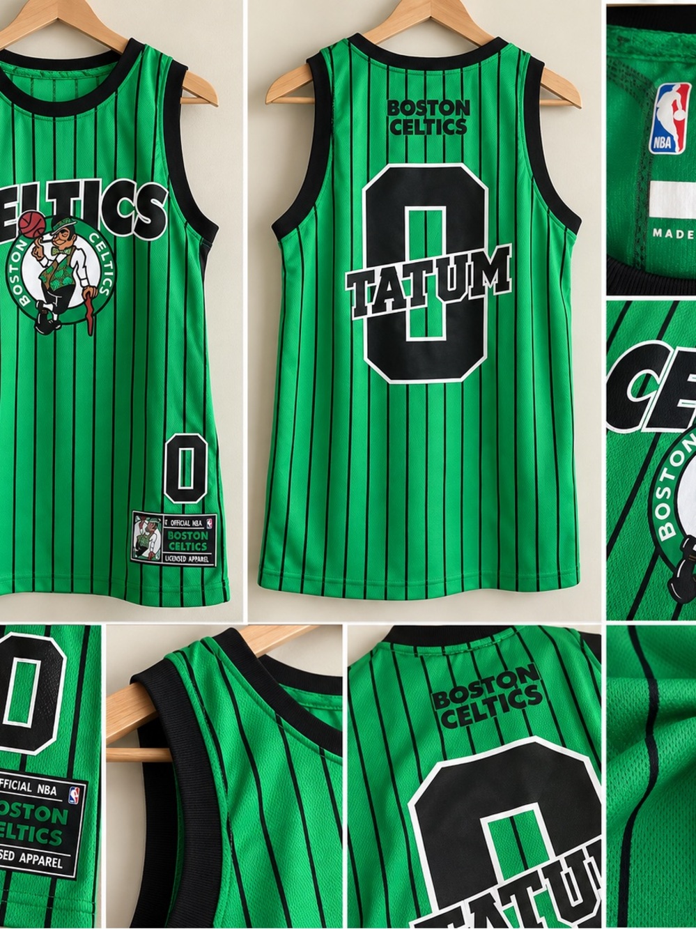 NBA Boston Celtics Jayson Tatum #0 Green & Black Pinstripe Jersey
